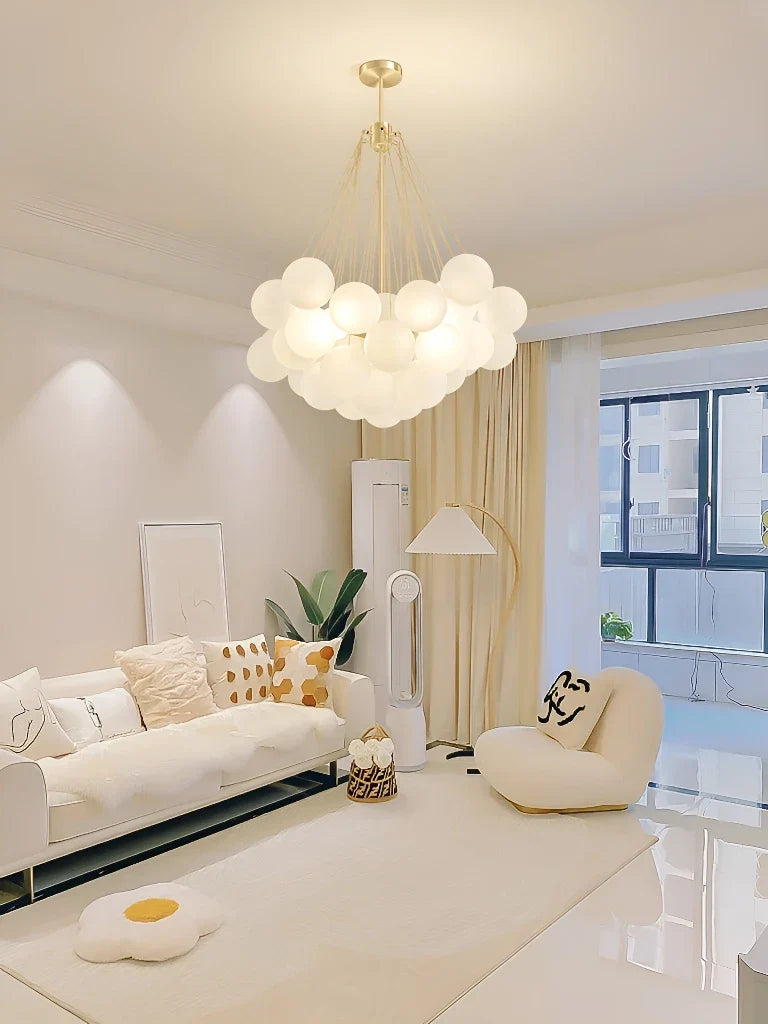 Suspension — LED élégant moderne bulle boule plafond lustre ivoire verre suspension lumières nordique pour salle à manger Restaurant lampe suspendue