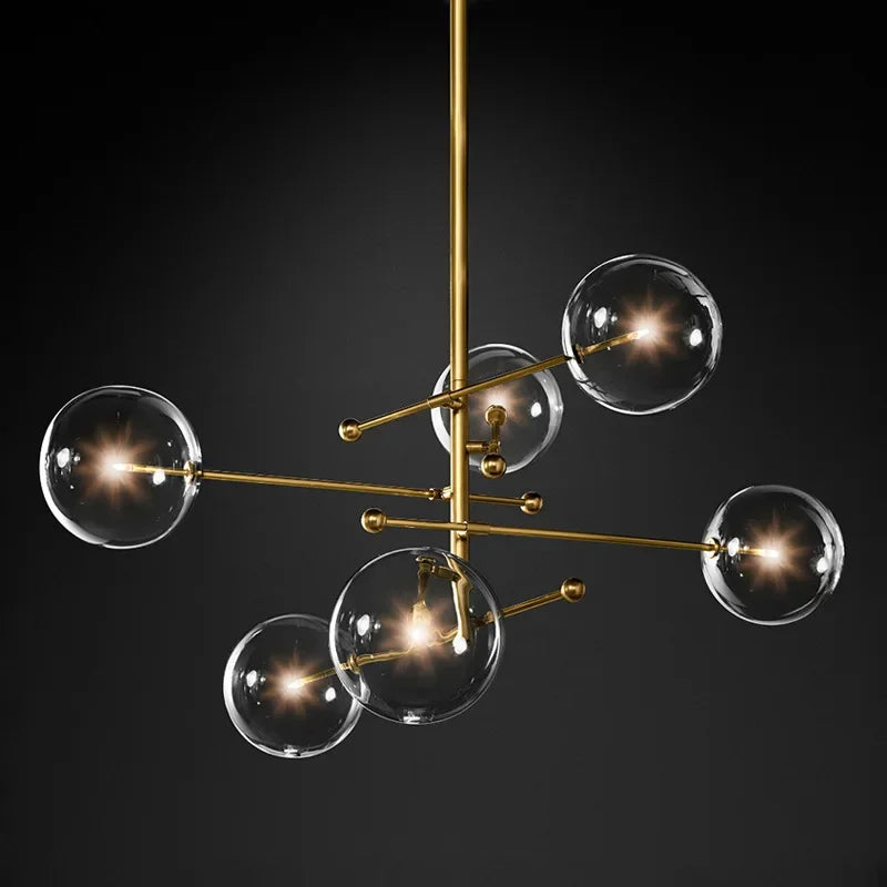 Suspension — SANDYHA Art moderne boule de verre lustres Design nordique noir or lampe à LED pour salon chambre décor à la maison suspension