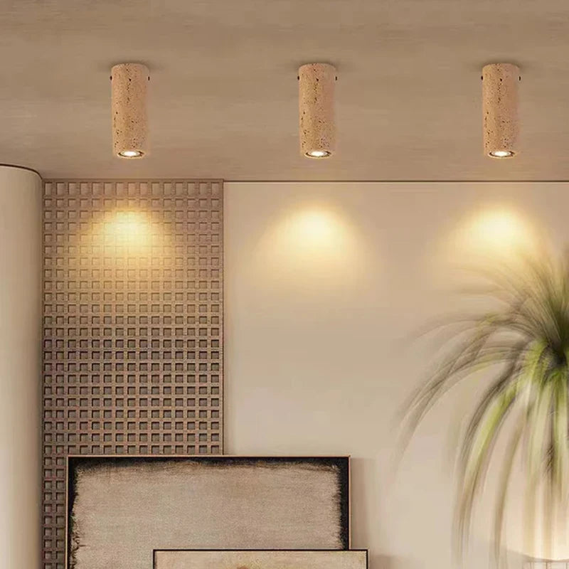 Plafonnier — Cylindrique en pierre naturelle pour éclairage intérieur
