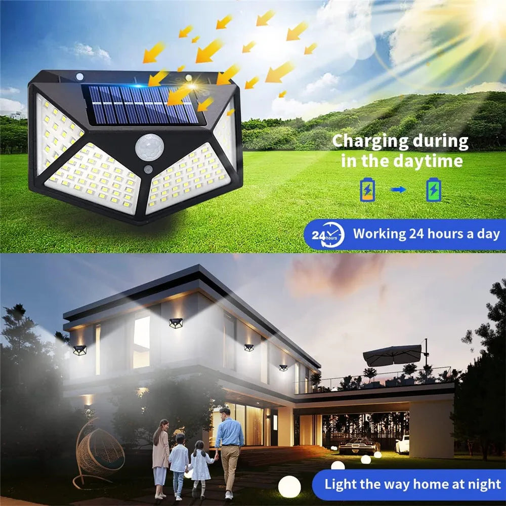 Applique murale — Solaire extérieure étanche avec capteur de mouvement 100 LED