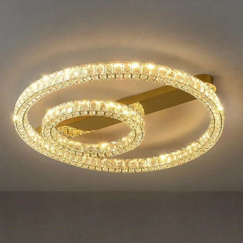 Plafonnier — Anneau de luxe plafonnier moderne chambre salon plafonnier en cristal doré brillant Dimmable LED plafonniers suspendus