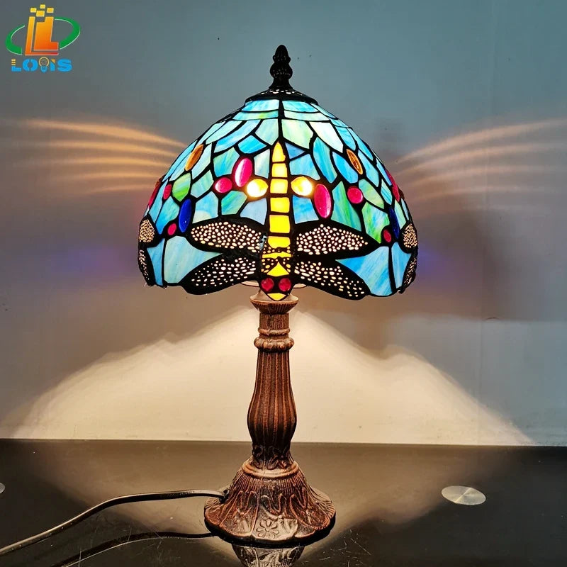 lampe de chevet libellule en alliage émaillé antique décoration méditerranéenne