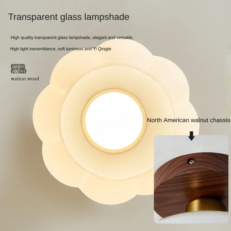 Plafonnier vintage simple en verre et noyer pour éclairage domestique Léopold Courbe - Matière Chaleureuse & Lignes Élégantes