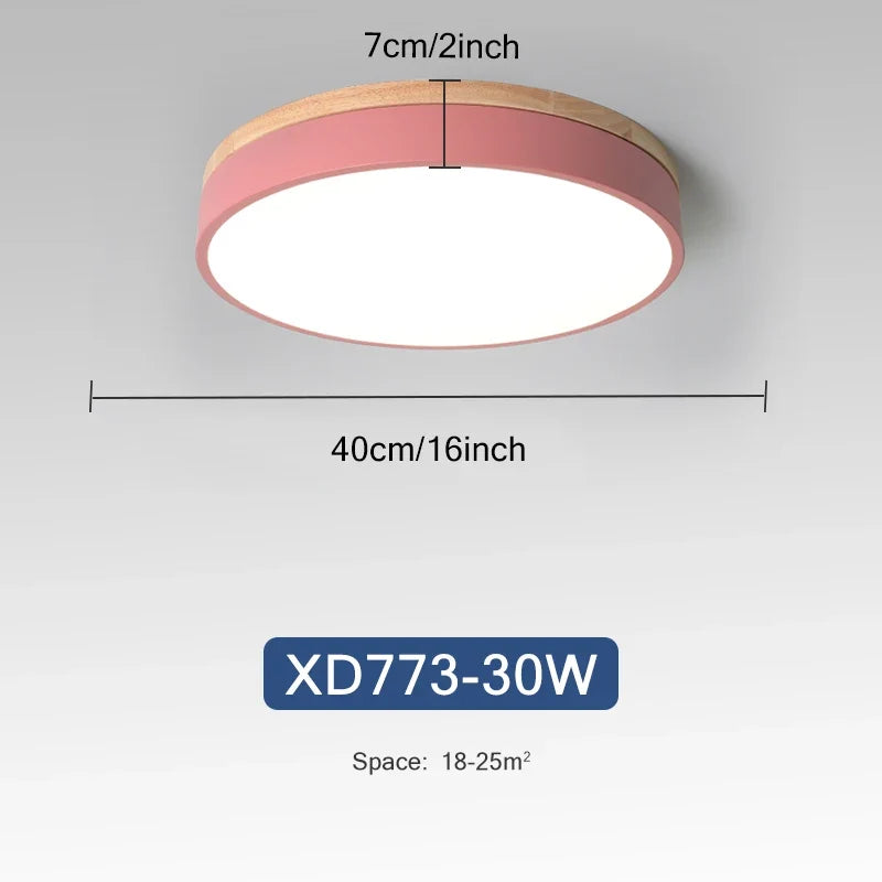Plafonnier — Rond 7 couleurs nordique LED plafonniers pour salon chambre plafonniers en bois 3 lumières couleur réglable couloir balcon