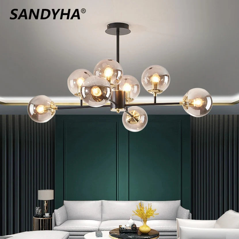 Lustre — Sandyha moderne LED lustre en verre moléculaire de luxe