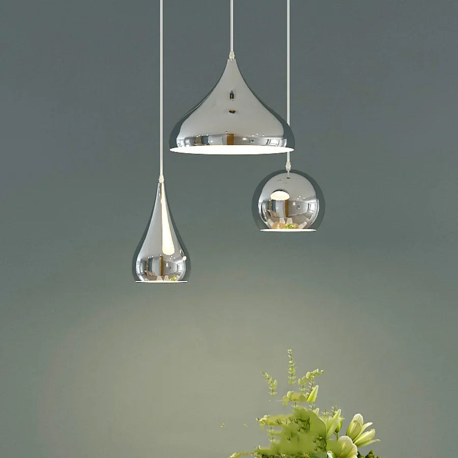 Suspension — Plaqué nordique argent Globe boule miroir lampes suspendues E27 fer lampe suspendue de luxe en laiton argenté Art cuisine hôtel suspension lampe