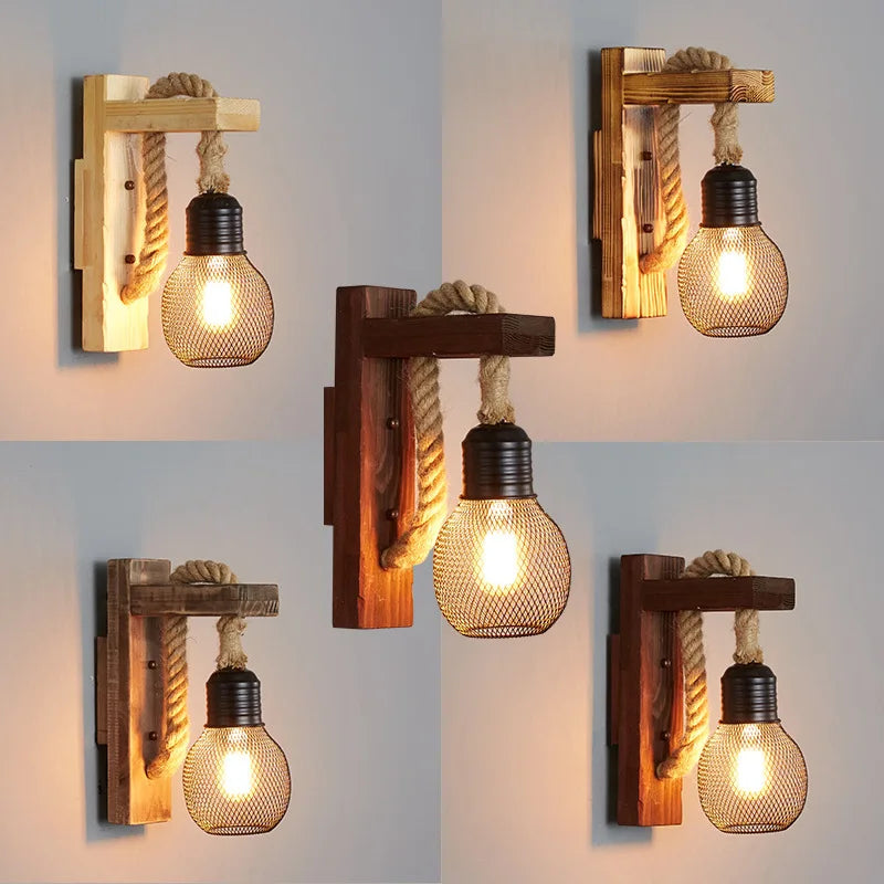 Applique murale Industrielle Bérénice Rivage en Corde de Chanvre et Bois