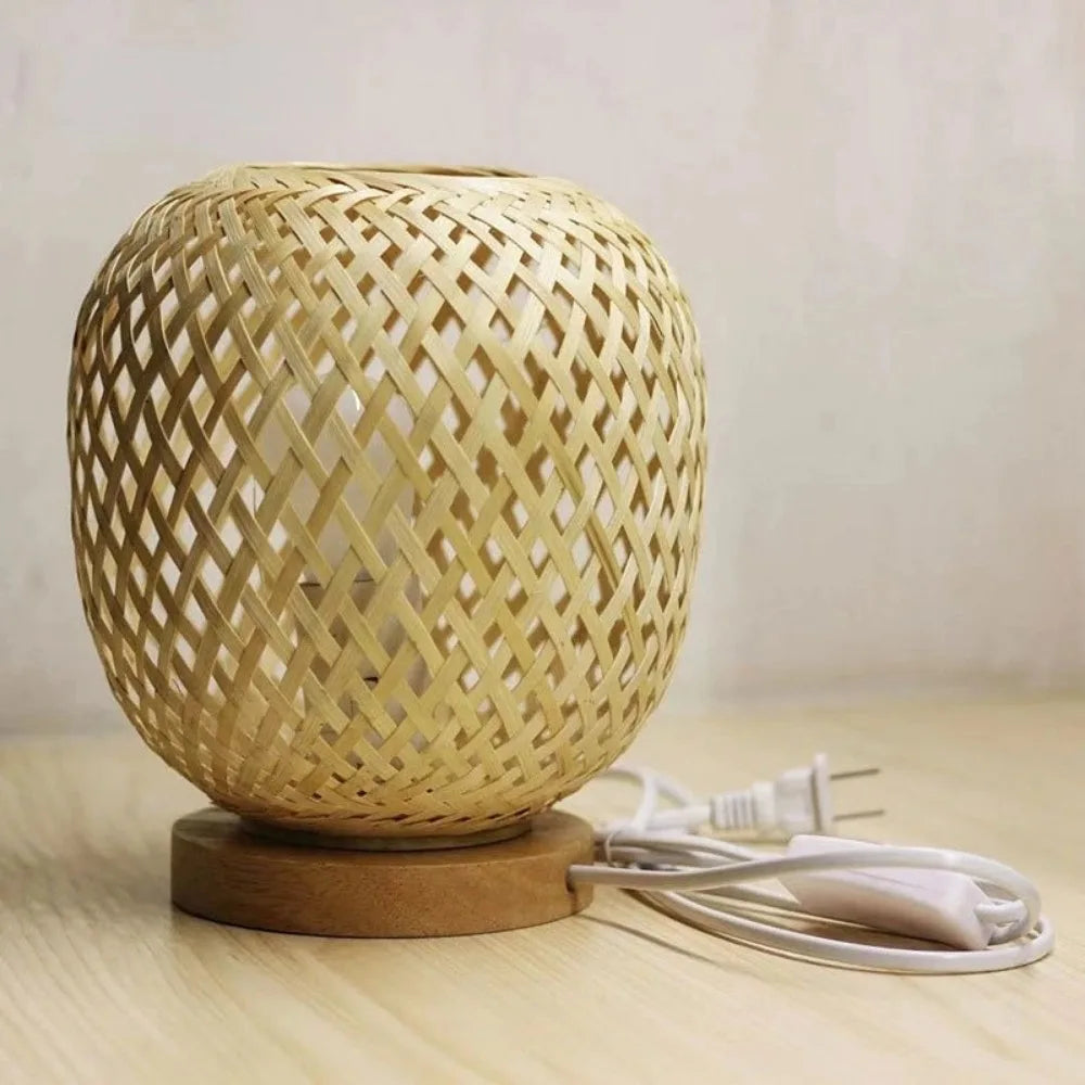 lampe bureau rotin bambou vintage bois décorative