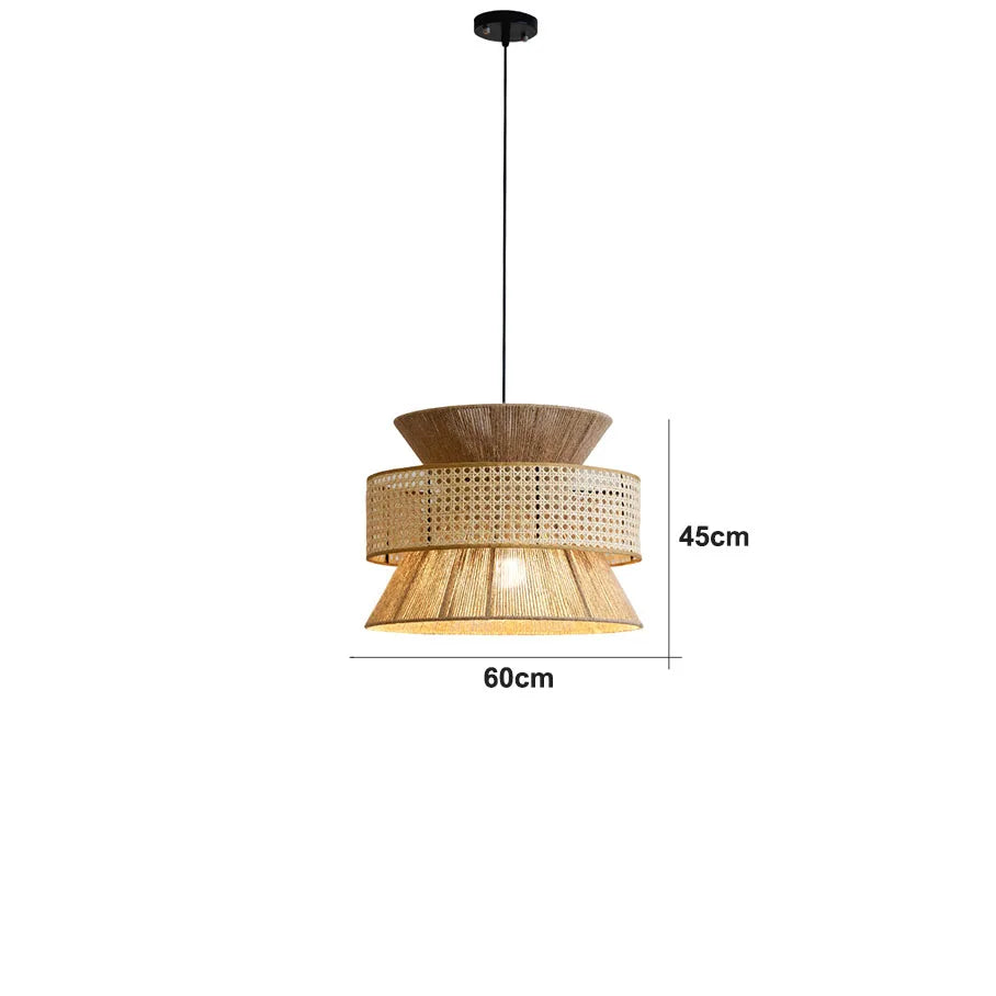 Suspension Wabi-sabi Raphaël Brume en Corde Tressée et Rotin — Type B-Dia60cm H45cm