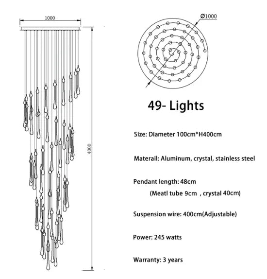 Lustre — LED moderne en cristal pour grand escalier