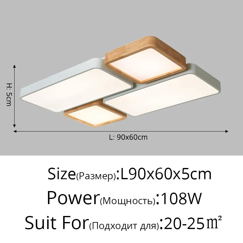Plafonnier — Nordique encastré rectangle LED bois macaron