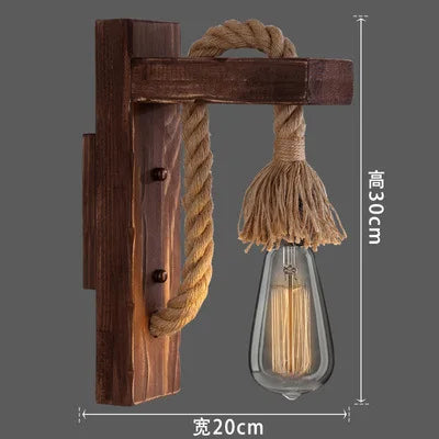 Applique murale Industrielle Armand Rivage en Corde de Chanvre et Bois — Bois rouge A