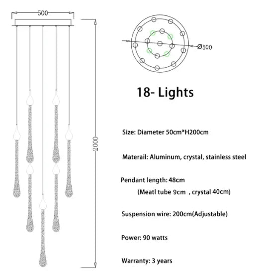 Lustre — LED moderne en cristal pour grand escalier