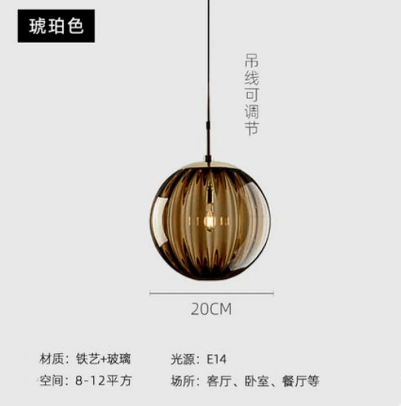 Lustre — Boule de verre coloré nordique lampes suspendues moderne Grain d'eau Restaurant cuisine luminaire suspendu chambre lampe de chevet