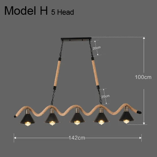 Suspension Industrielle Sacha Rivage en Corde — H 5 Tête / 85V-265V
