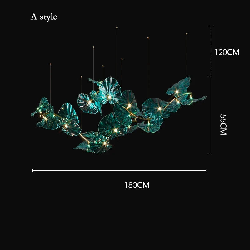 Lustre — Artistique avec feuilles de verre suspendu LED pour hôtel