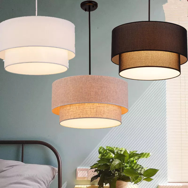 Suspension abat-jour en tissu style lin pastoral moderne – Orélian Aube