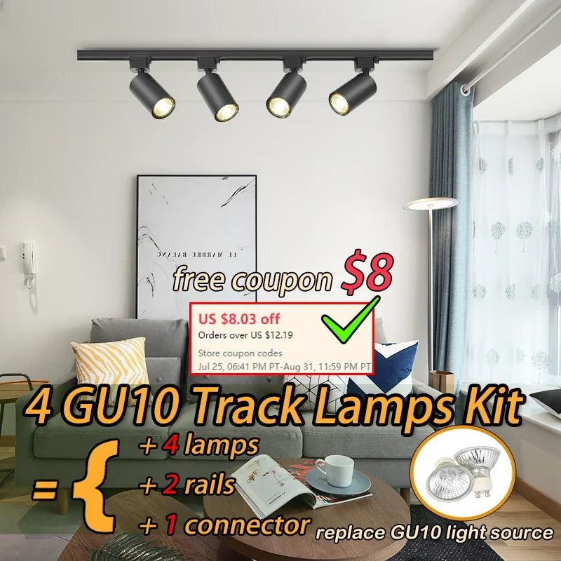 Spot — Kit d'éclairage sur rail spots dimmables pour décoration intérieure