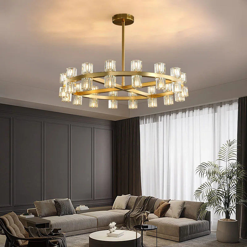 Lustre — Moderne en cuivre LED avec cristaux pour hôtel et foyer
