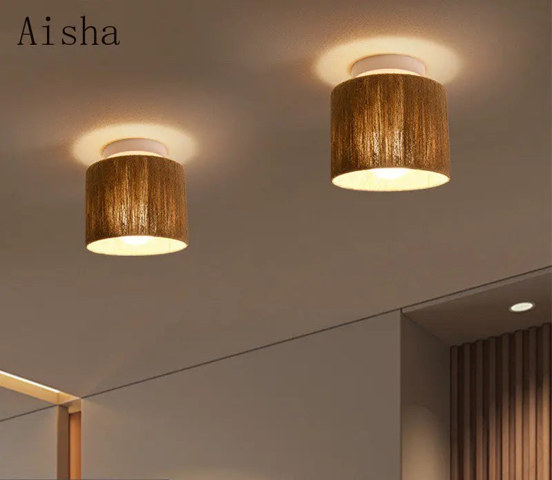 Plafonnier — En corde de chanvre style japonais rétro pour intérieur accueillant