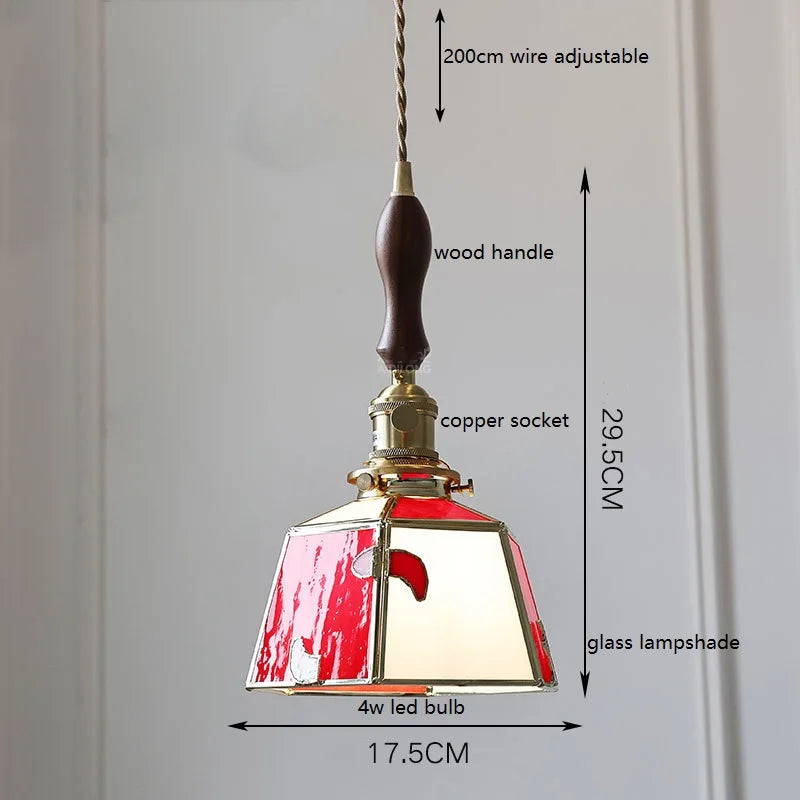 lampe à main vintage nordique avec verre coloré et cuivre