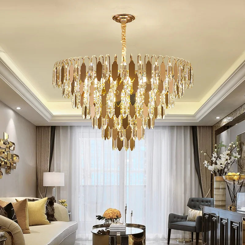 Lustre — Moderne en cristal doré à LED design élégant pour intérieur