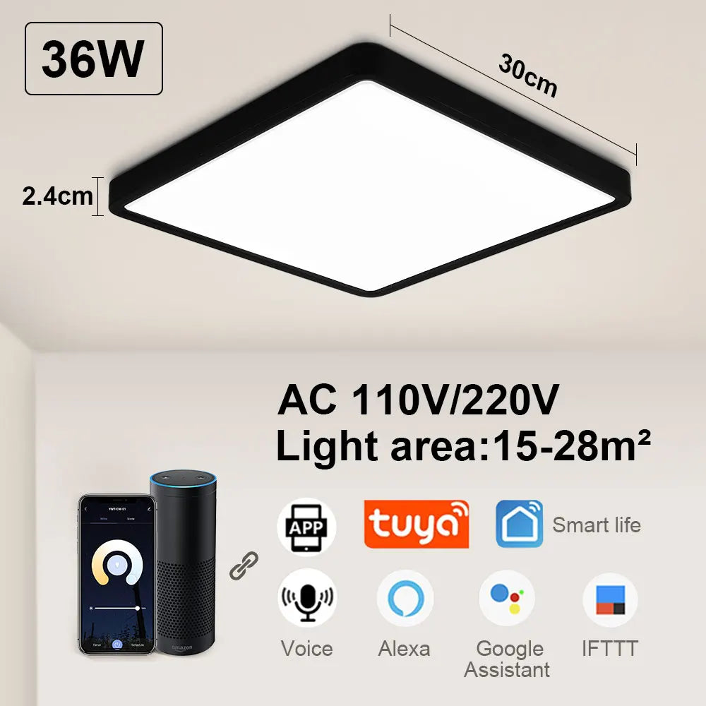 Plafonnier Tuya Smart LED App commande vocale Alexa Google télécommande plafonniers carrés salon chambre éclairage Adrien Courbe - Une Silhouette Graphique Affirmée