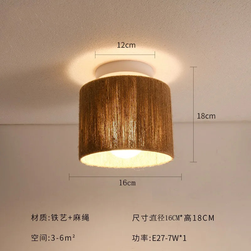 Plafonnier — En corde de chanvre style japonais rétro pour intérieur accueillant