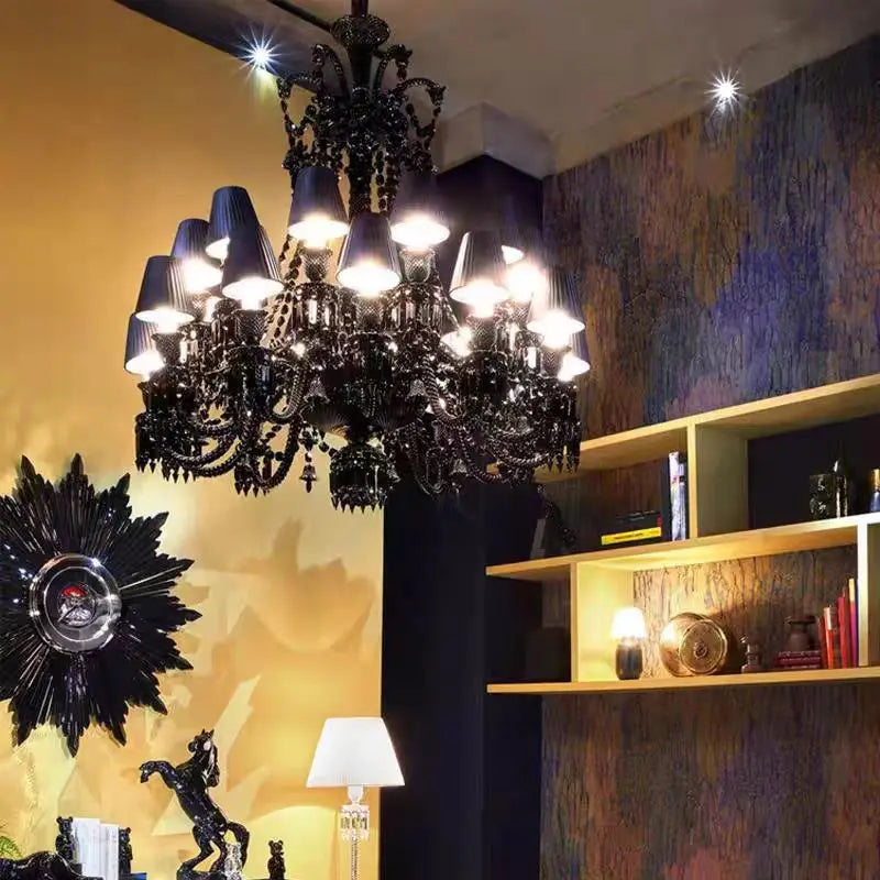 Lustre — En cristal noir européen avec lampe à bougie à LED