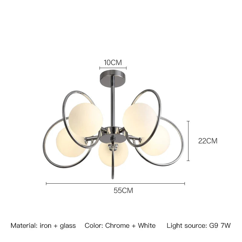 Lustre — Nordique en chrome avec lampes à globe décoratives
