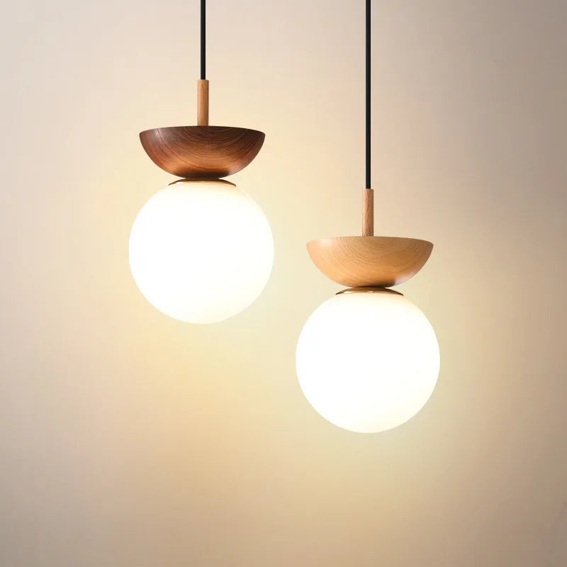 Abat-jour — LED rond en verre avec abat jour en bois