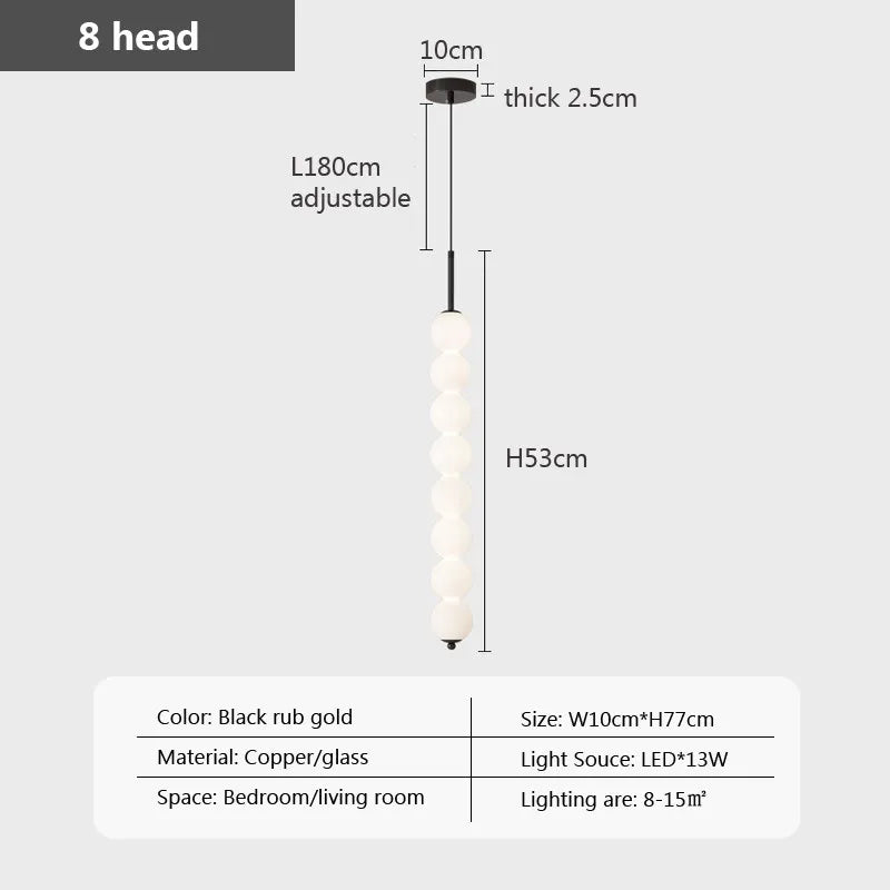 Suspension — En verre nordique LED cuivre vent gourde 3-8 tête chevet suspendu décor lampe pour étude chambre salon éclairage