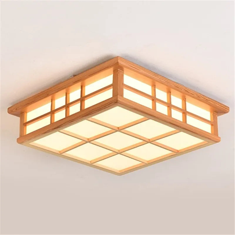 Plafonnier — Carrés en bois japonais salon moderne éclairage De plafond cuisine Restaurant luminaire LED lampara De Techo
