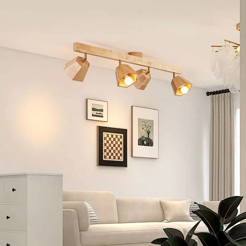 Plafonnier — LED moderne en bois pour allée chambre vestiaire toilette magasin couloir luminaire sur rail Long lustre avec projecteur