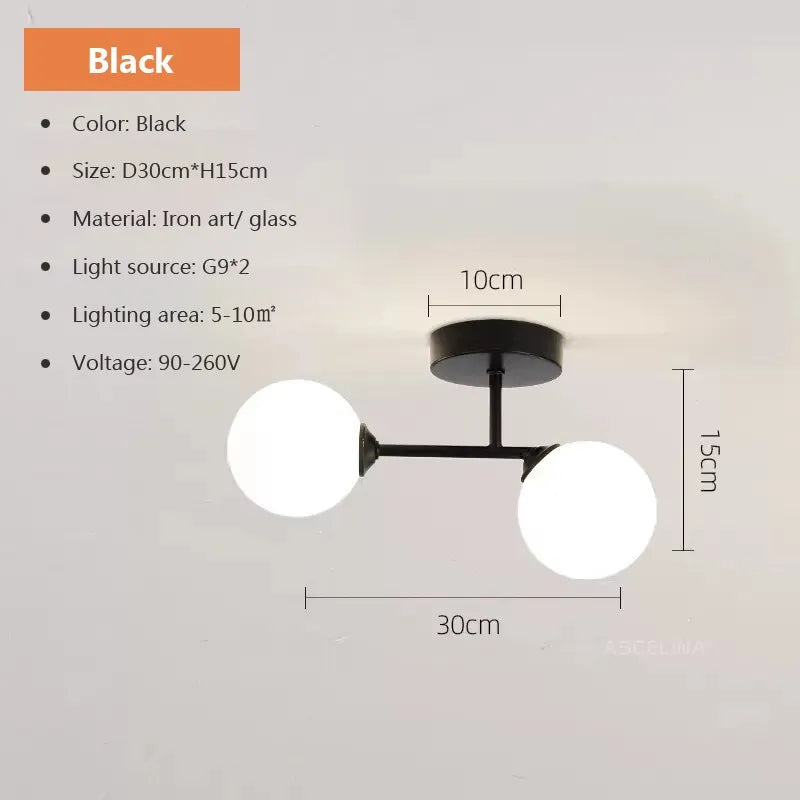 Plafonnier — En verre moderne minimaliste noir or 1/2 têtes éclairage intérieur pour couloir allée balcon entrée vestiaire luminaires