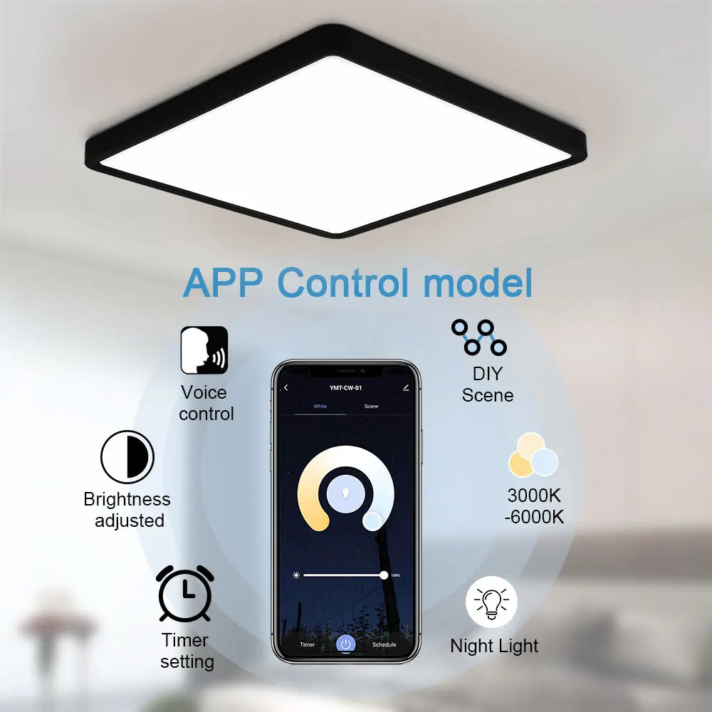 Plafonnier Tuya Smart LED App commande vocale Alexa Google télécommande plafonniers carrés salon chambre éclairage Adrien Courbe - Une Silhouette Graphique Affirmée