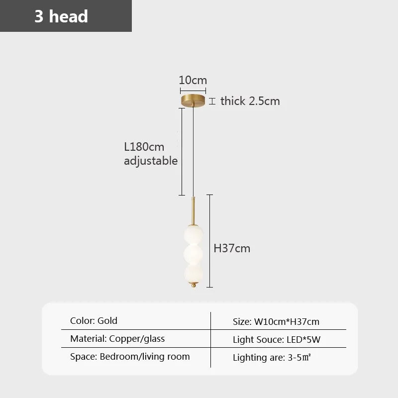 Suspension — En verre nordique LED cuivre vent gourde 3-8 tête chevet suspendu décor lampe pour étude chambre salon éclairage