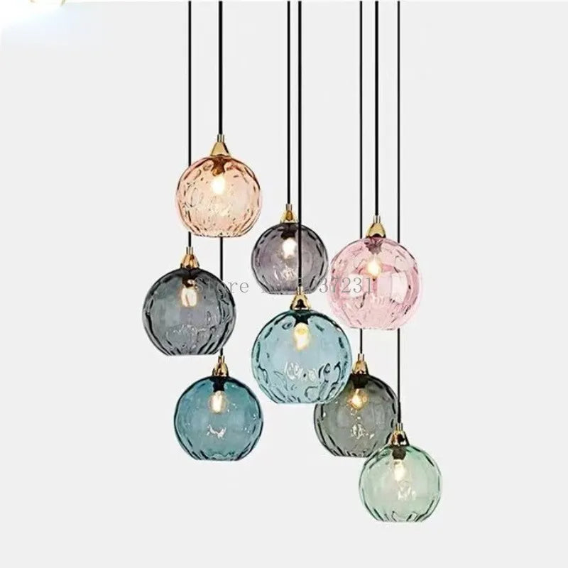 Lustre — Boule de verre coloré nordique lampes suspendues moderne Grain d'eau Restaurant cuisine luminaire suspendu chambre lampe de chevet