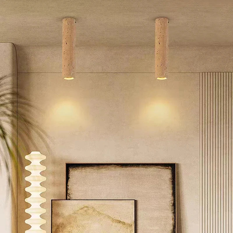 Plafonnier — Cylindrique en pierre naturelle pour éclairage intérieur