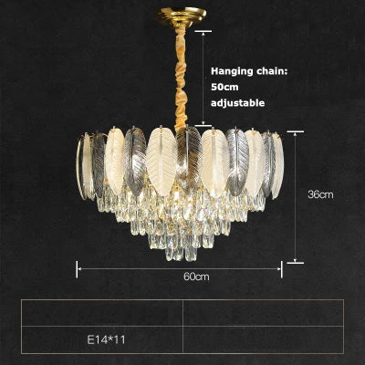 lustre suspendu led art déco en cristal et plumes blanches et grises