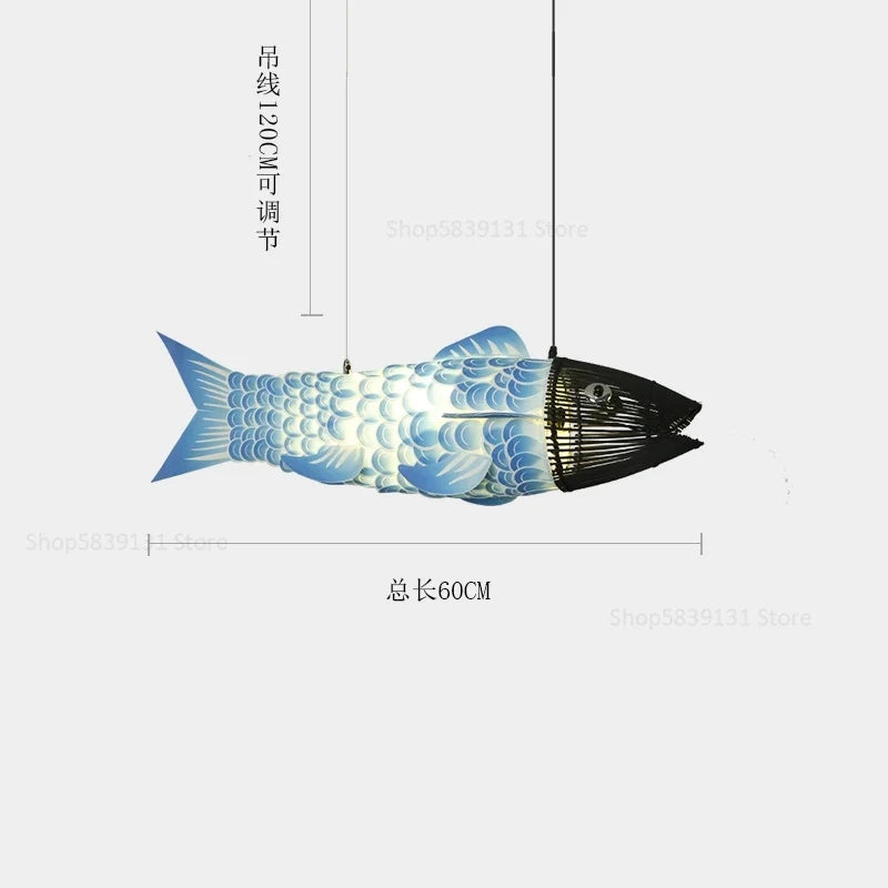 Lustre — En bambou style chinois créatif avec gros poisson