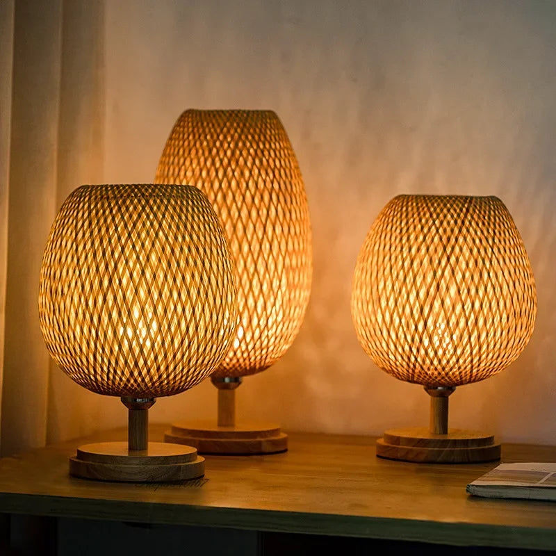 lampe de bureau vintage en bambou artisanale en bois naturel