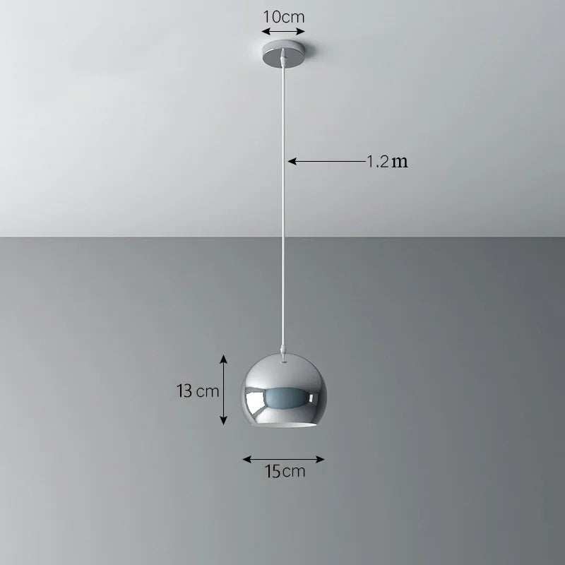 Suspension — Plaqué nordique argent Globe boule miroir lampes suspendues E27 fer lampe suspendue de luxe en laiton argenté Art cuisine hôtel suspension lampe