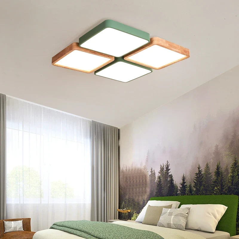 Plafonnier — Nordique encastré rectangle LED bois macaron