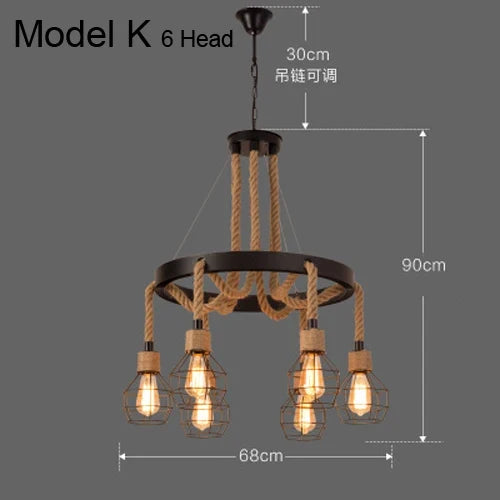 Suspension Industrielle Sacha Rivage en Corde — K 6 Tête / 85V-265V