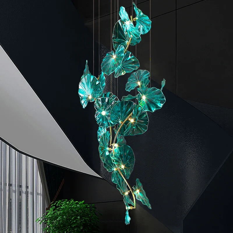 Lustre — Artistique avec feuilles de verre suspendu LED pour hôtel