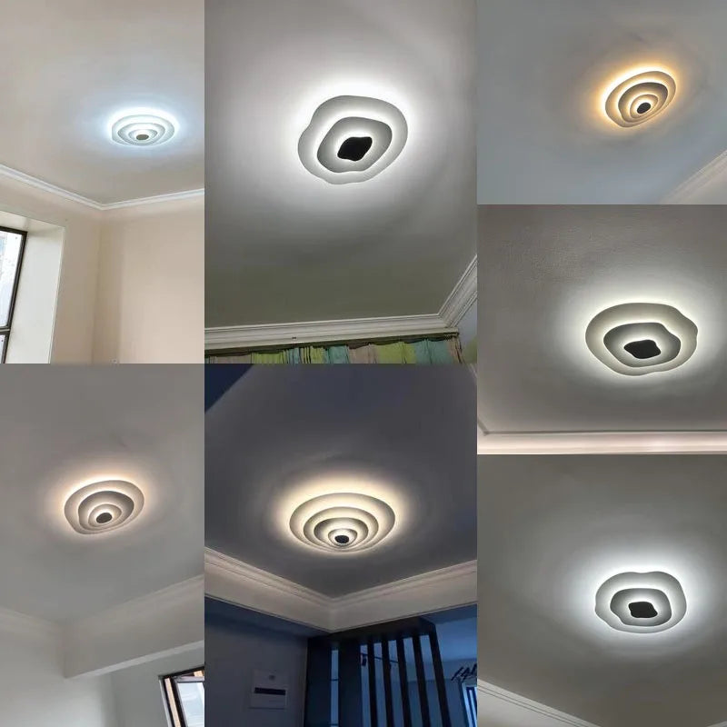 Lustre — Anneaux annuels modernes LED lustre intérieur salon ondulation forme meubles de maison décoration fer blanc corps couleur lampe éclairage