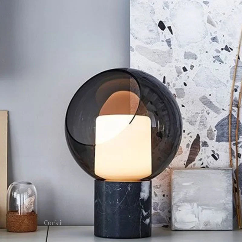 lampe de bureau en marbre design abat jour en verre moderne