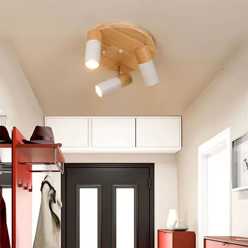 Plafonnier — Nordique en bois à LED rotatif multi-têtes décoratif