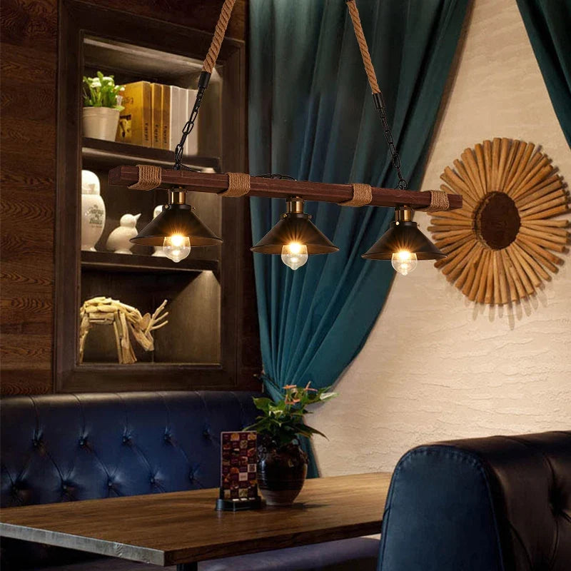 Lustre Industriel Constance Brume en Corde de Chanvre et Bois